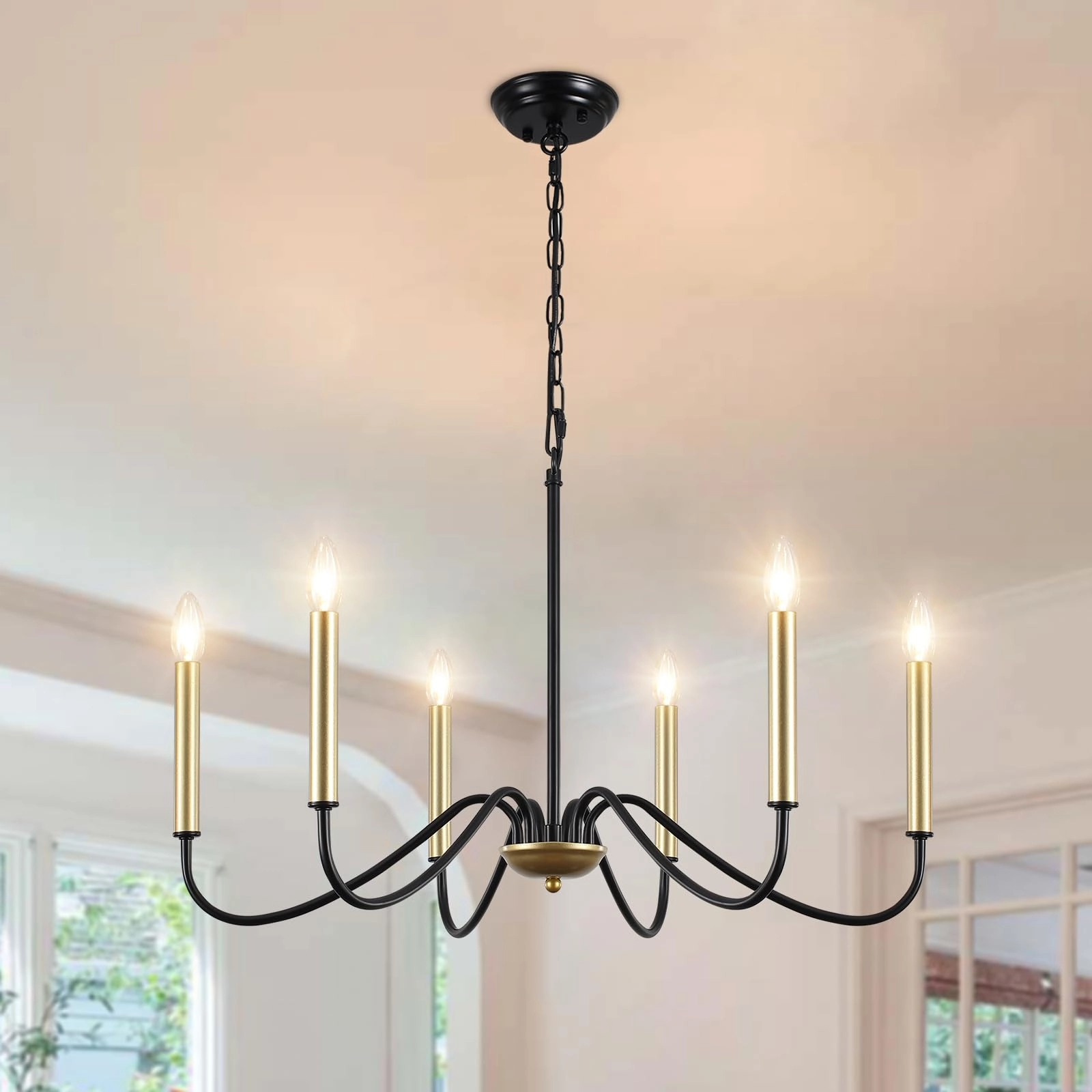 ASHUAQI Industrial Salon Chandelier - 6 Lights Black Gold Modern