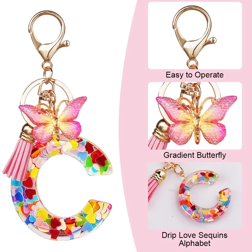 Initial Letter Keychain - Butterfly