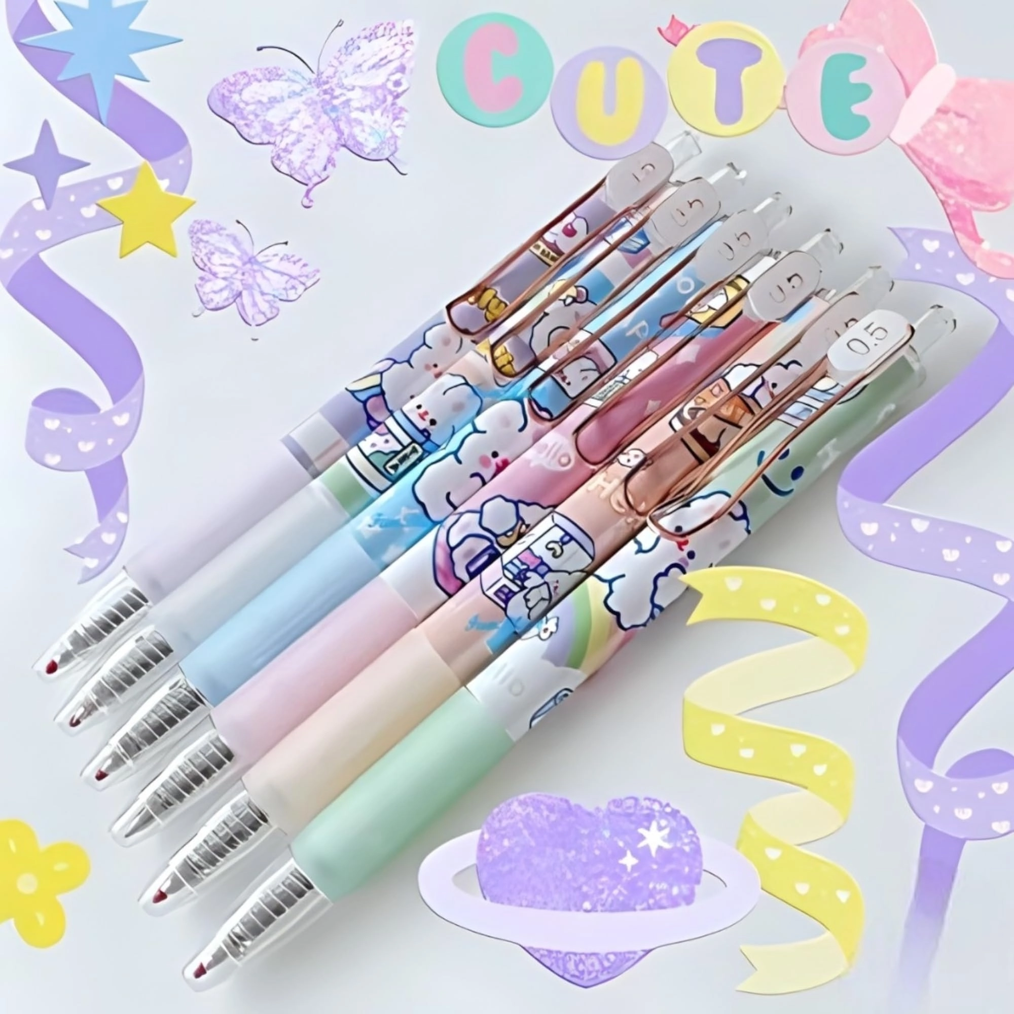 Retractable Gel Pen - Set of 6 0.5mm
