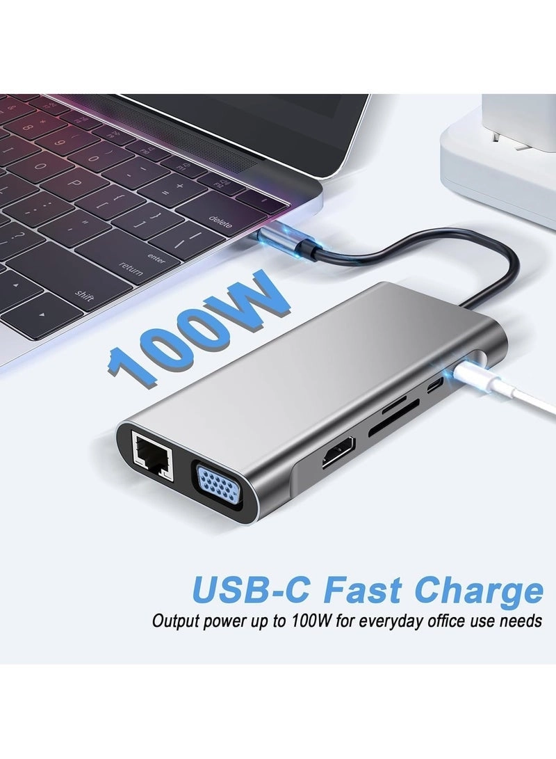 USB C Hub - 10-in-1 4K HDMI Ethernet