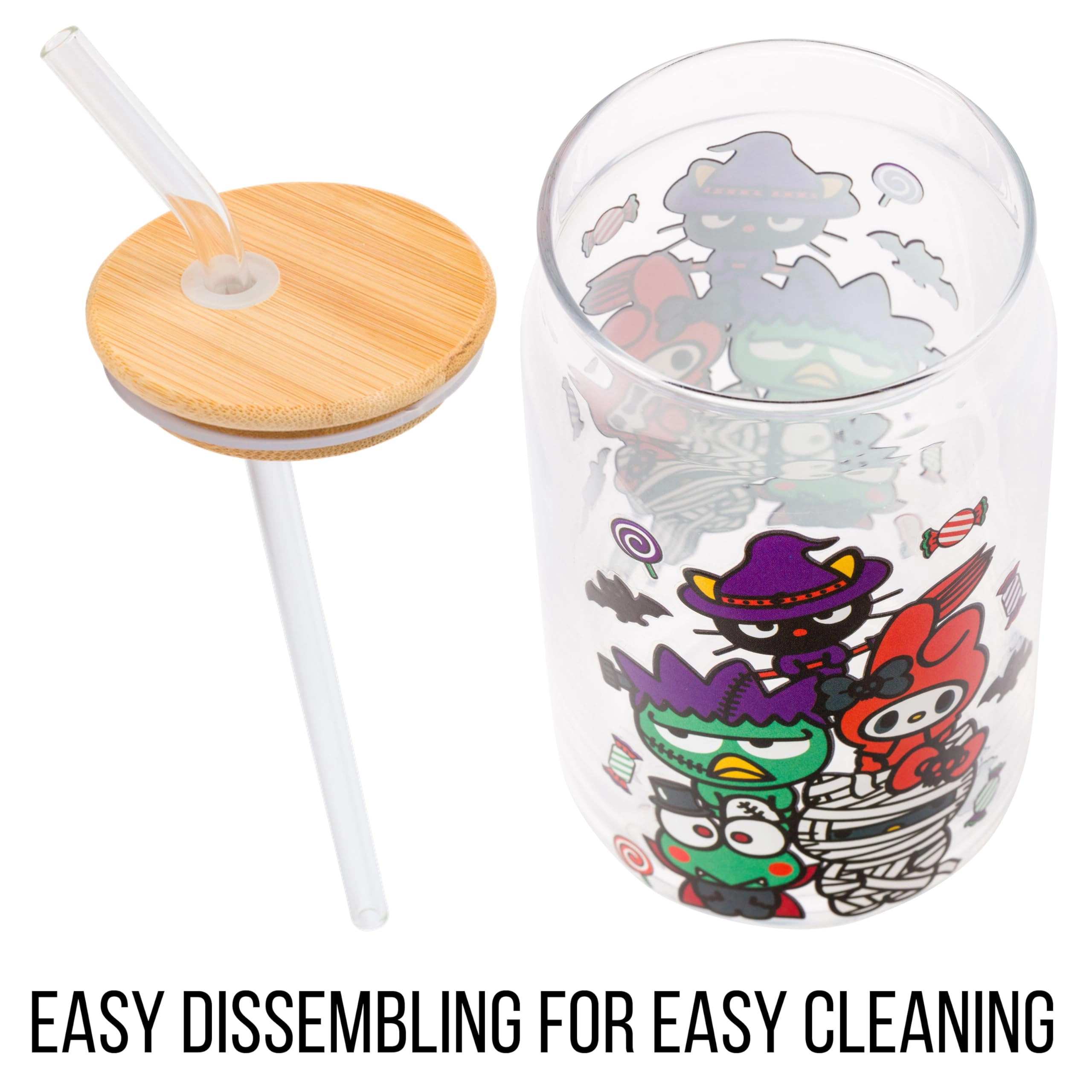 Hello Kitty and Friends Halloween Glass Tumbler - 1 pcs - Bamboo Lid Glass Straw