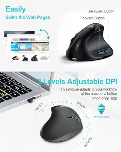 Wireless Ergonomic Mouse - Wireless 2.4GHz USB
