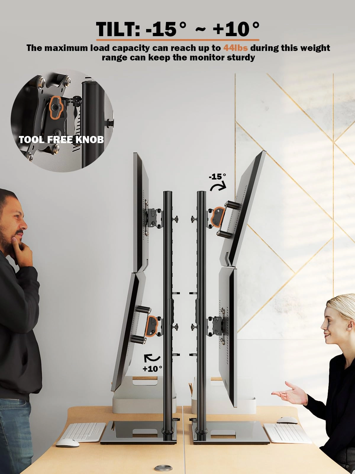 Dual Monitor Stand - two 13" to 34" 50x50mm 75x75mm 100x100mm