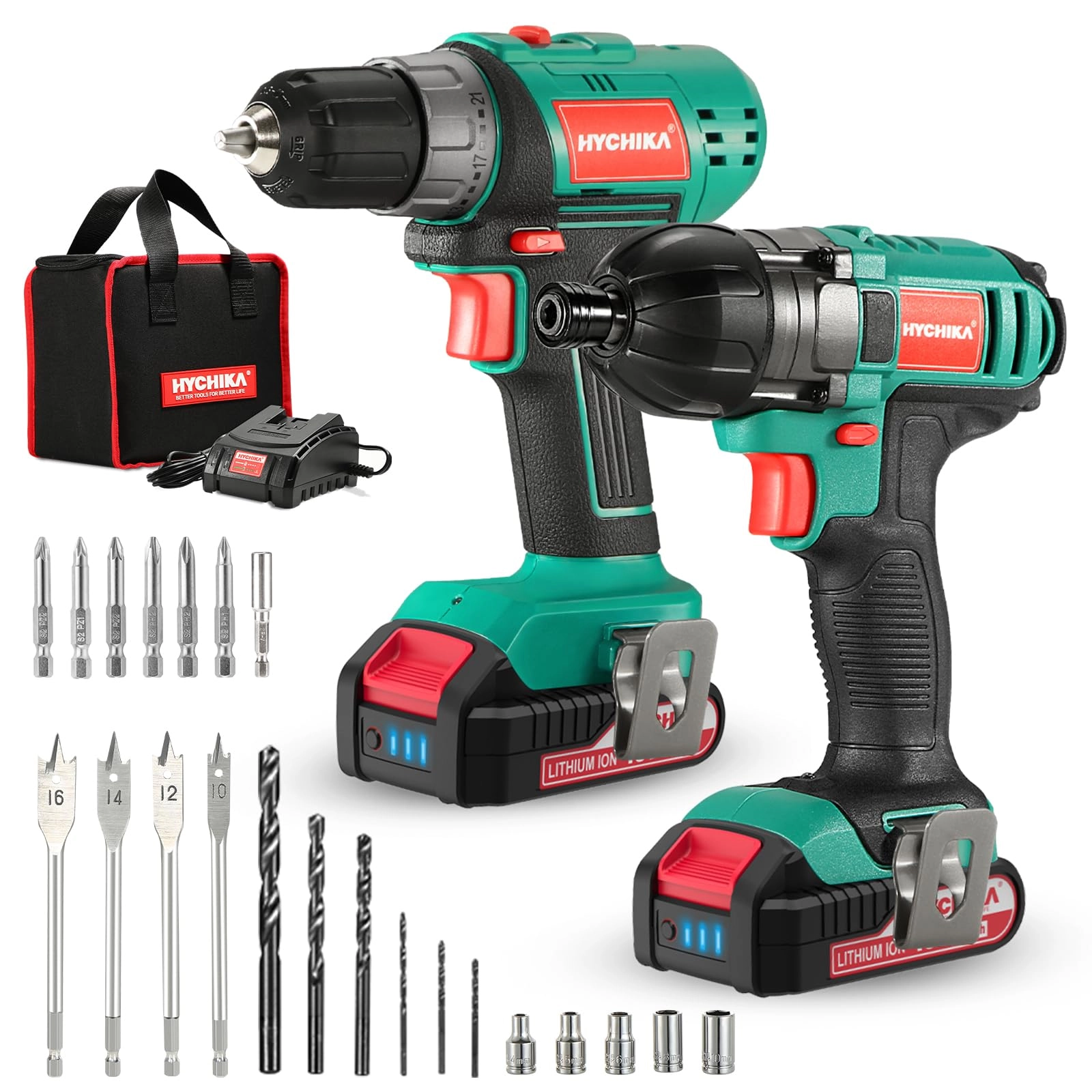 HYCHIKA BETTER TOOLS FOR BETTER LIFE Cordless Drill - 2.0Ah + Cordless Impact Driver