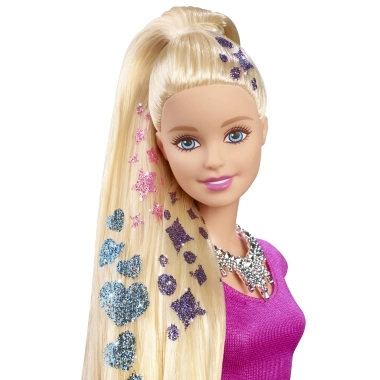 Barbie Color Reveal Glitter! Hair Swaps Doll - Glittery Blue 25 Hairstyling & Party-Themed Surprises Ages 3+