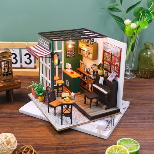 Miniature Wooden Dollhouse Building Kit - 3D Mini Coffee House