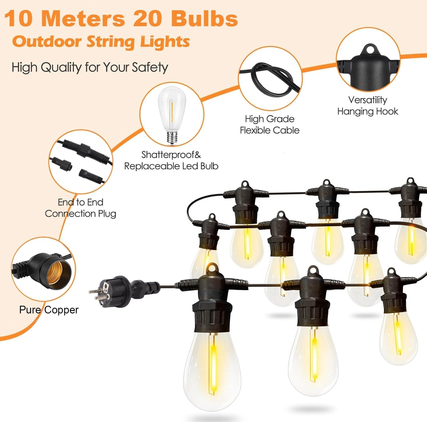 Outdoor String Lights - 10 Meter 20 LED