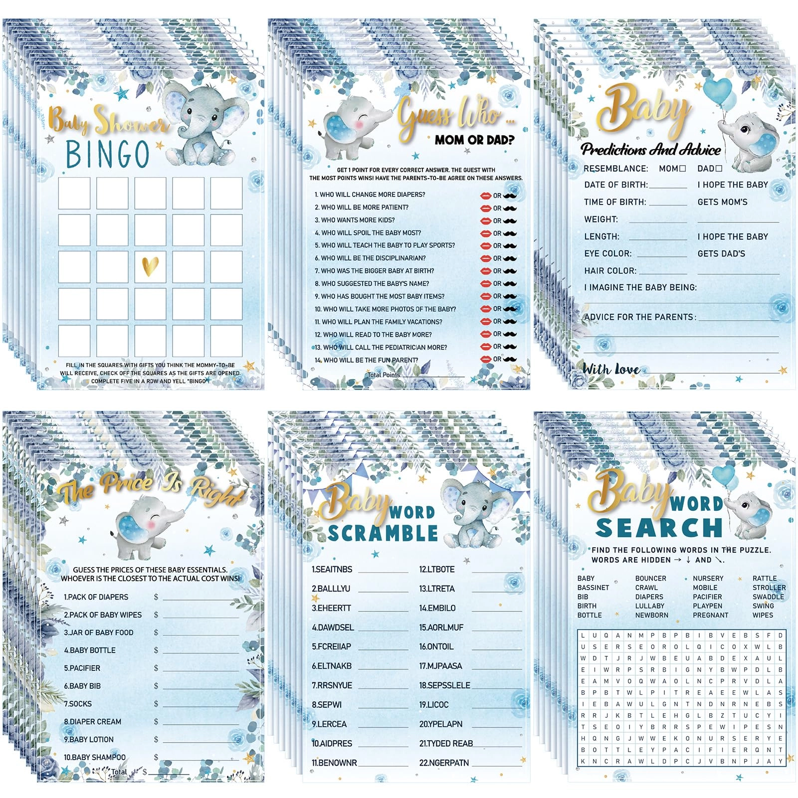 Jetec Elephant Baby Shower Games - English 6 - 15 years 302 Pcs