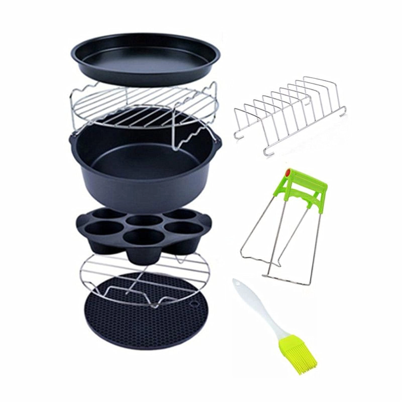 ALQYQG Pizza tray + Cake basket + Grill + Cake tin + Toast rack + Steam rack + Insulation pad + Brush + Clamp - metal 9 Pcs