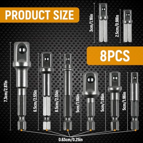 Drill Bit Adapter Set - 8PCS 1/4" 3/8" 1/2-Inch Hex Shank