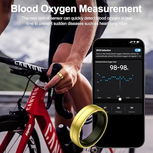 2025 Upgraded Smart Ring - Size #10 Aluminum-Gold IP68 Waterproof