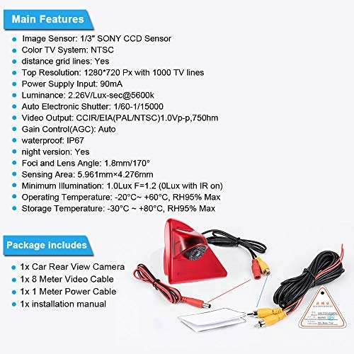 Brake Light Reversing Camera - Night Vision 1280 x 720 pixels