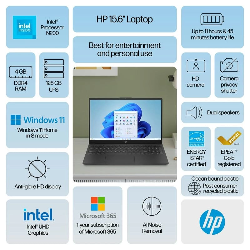 Laptop - 15.6'' N200 4GB DDR4 128GB SSD