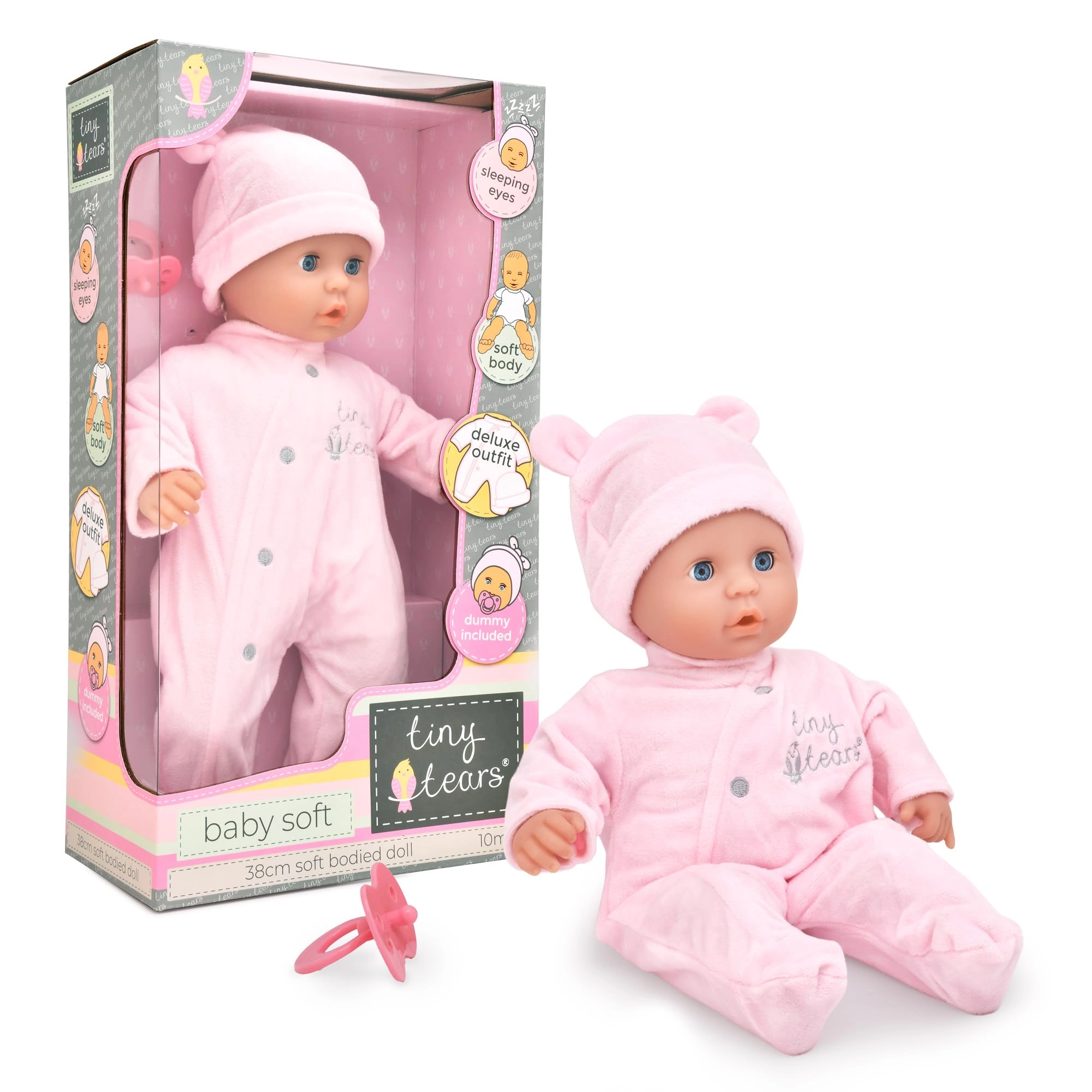 John Adams Tiny Tears Baby Soft - 38cm soft bodied pink outfit Ages 10m+