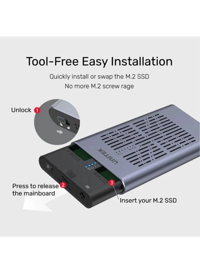 USB-C to Dual M.2 PCIe / NVMe SSD Enclosure - USB3.2 Gen2 PCIe / NVMe 2230/2242/2260/2280