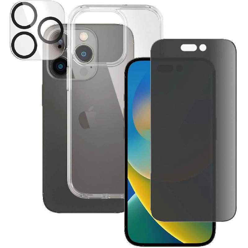 Privacy 3-in-1 Hard Case + Privacy Tempered Glass + Camera Lens Protector Case for iPhone 14