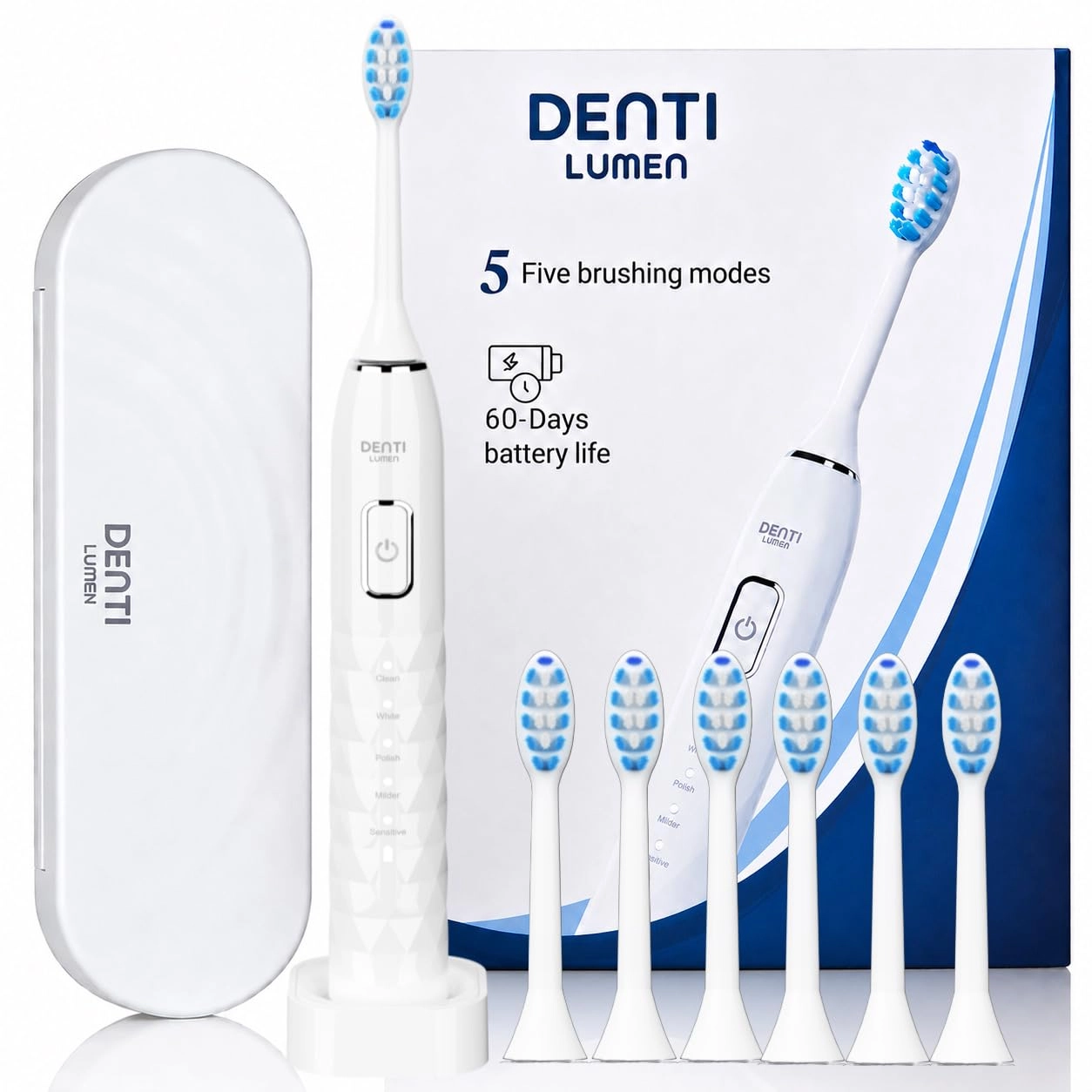 Denti lumen Sonic Electric Toothbrush - 38,000 VPM 5 Brushing Modes White