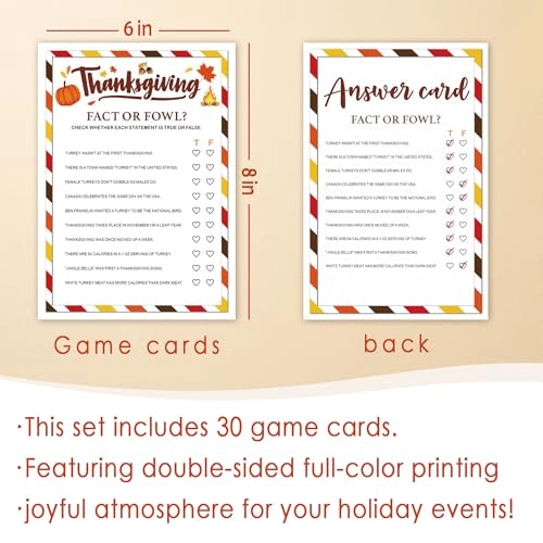 Thanksgiving Party Icebreaker Games Cards - 30 pieces