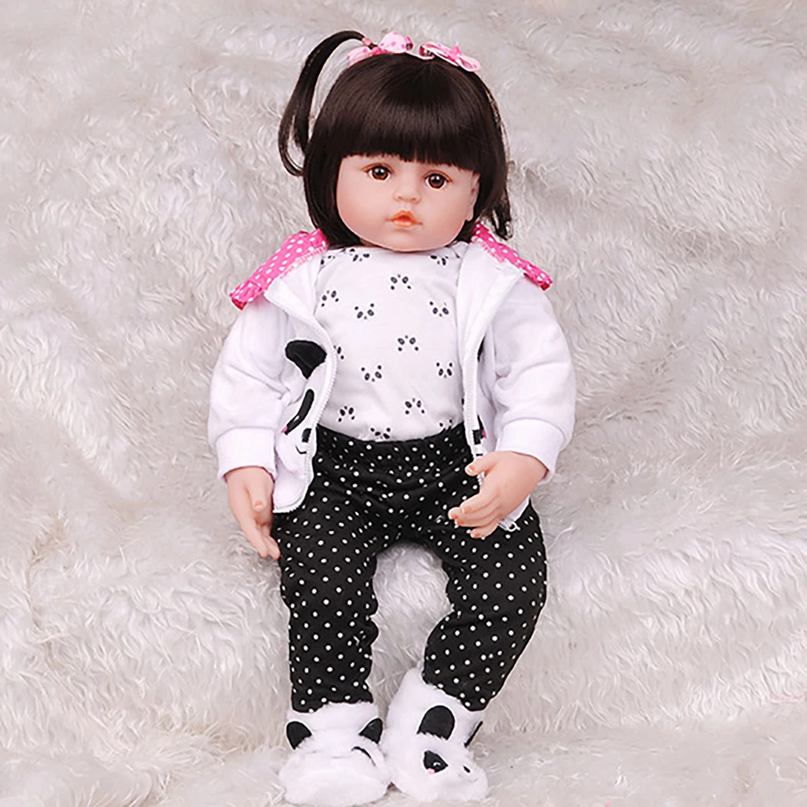 Rebirth Baby Doll - 48cm/58cm Silicone Limbs Cloth Body Panda Clothes Gift Set