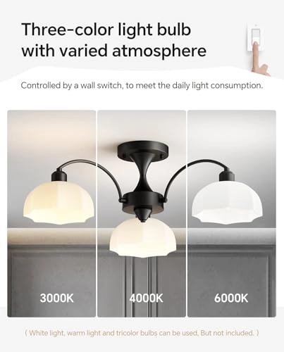 Milk Glass Chandelier - 3- Light Black