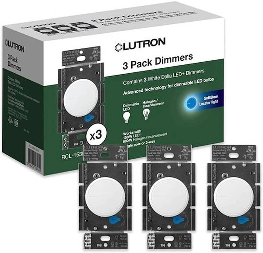 Lutron Led+ Single-pole/3-way Led Locator Light Rotary Light Dimmer Switch - 3 pcs