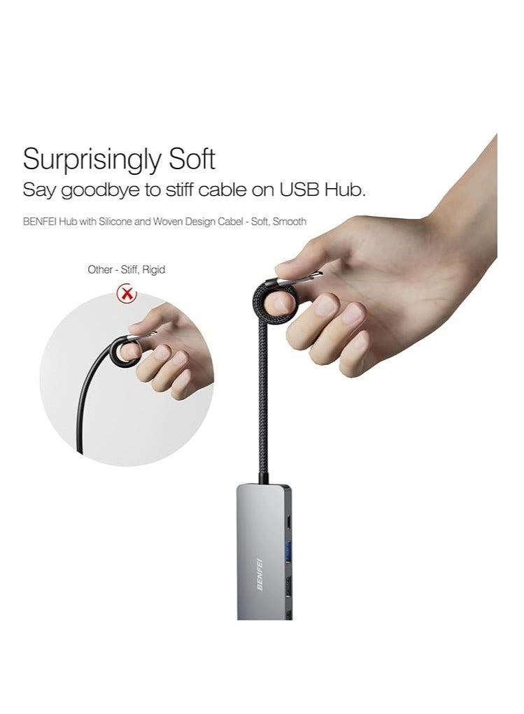 5in1 USB C Hub - 4K HDMI 3 USB-A 100W Power Delivery