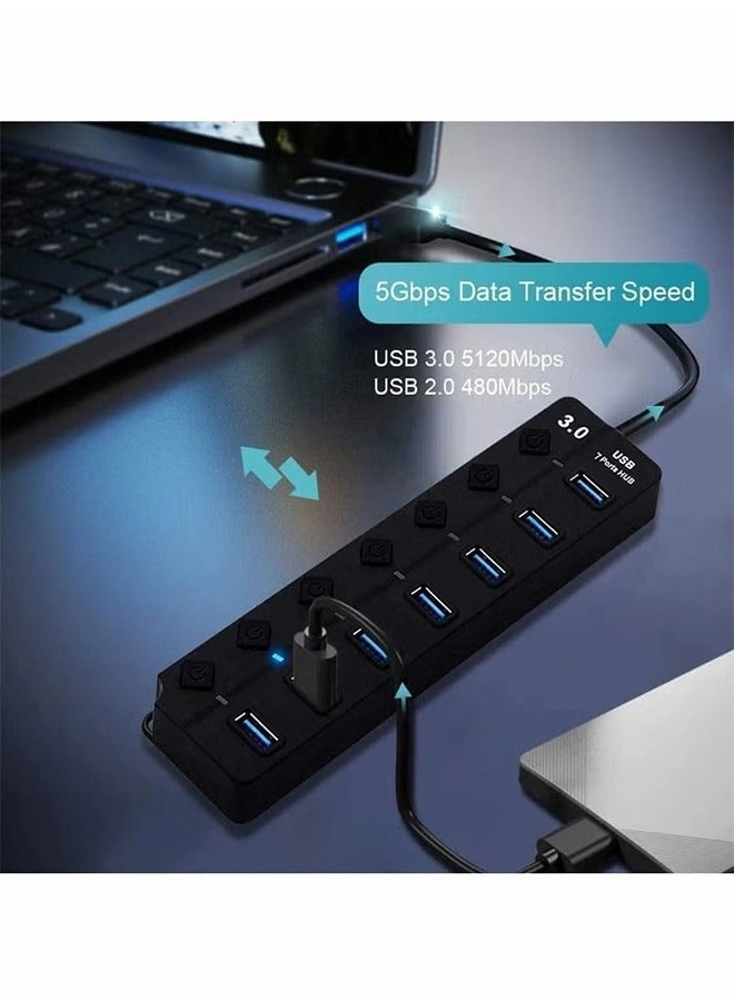 USB Hub 3.0 - 7 Ports 5Gbps Individual Switches