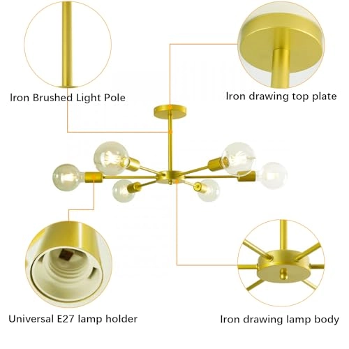 Industrial Chandelier - 6 E27 Gold 82 cm