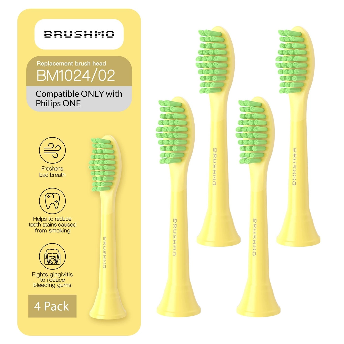 BRUSHMO Replacement Toothbrush Heads - 4 Standard Heads Tongue Cleaner