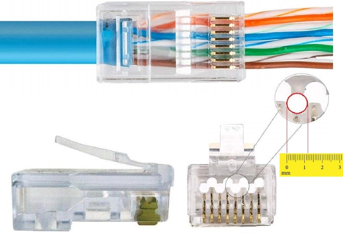 CAT6 RJ45 Pass Through - 100 Pcs 23 AWG Gold-Plated