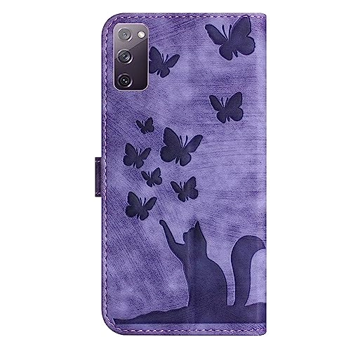 Cute Cat PU Leather Wallet Embossed Flip Cover for Samsung Galaxy S20 FE