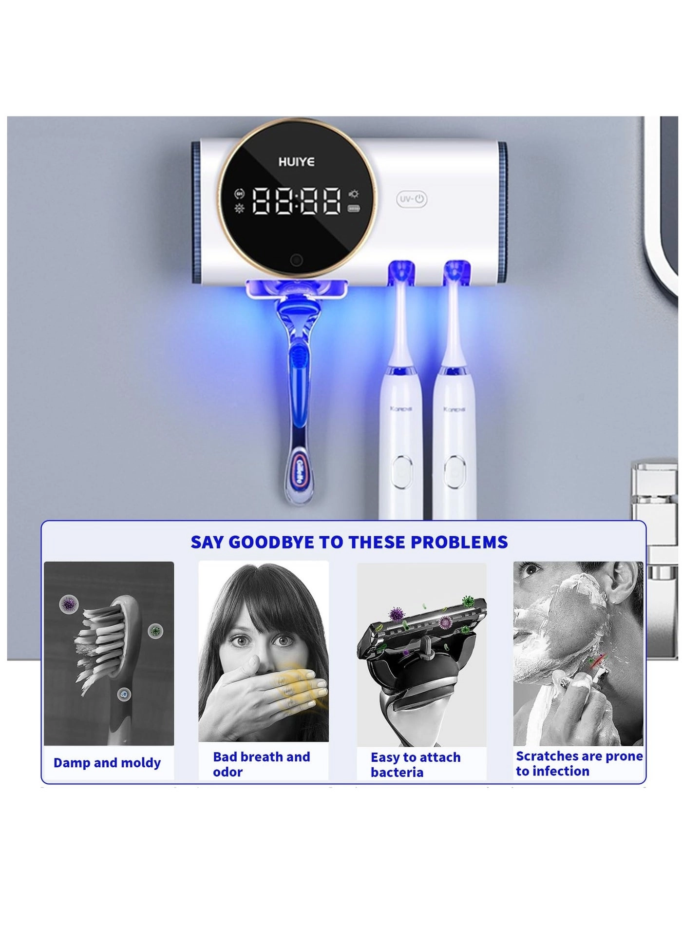 Smart Cleaning Toothbrush Holder - Wall Mounted 2 Brush Slots