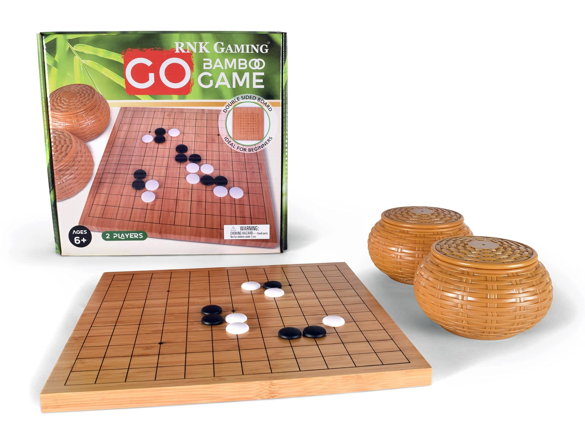 RNK Gaming Go Set - Reversible Bamboo 13 x 13 / 9 x 9 Board Melamine Stones