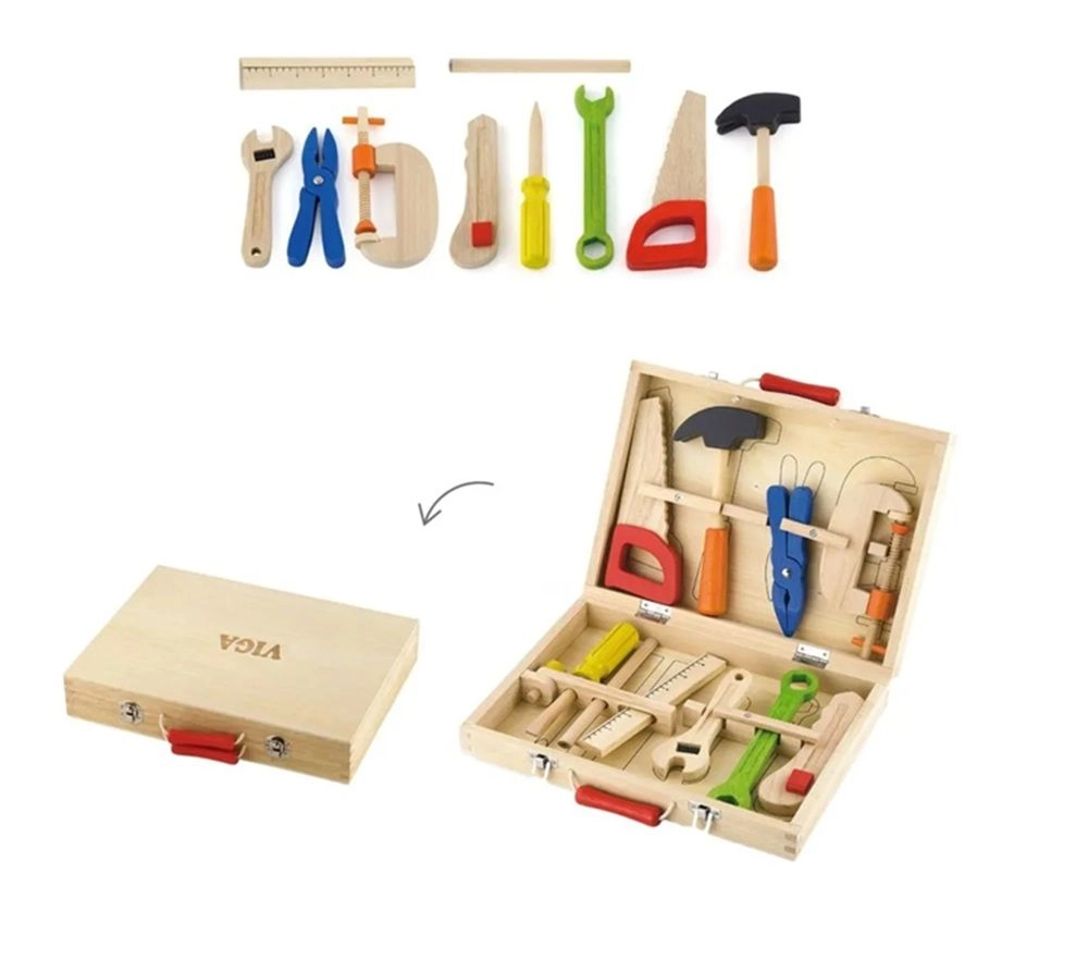 VIGA Wooden Tool Box - 3 years+ 10 pieces