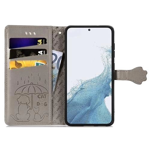 Nadoli Funny Cartoon Embossing Cat Dog Pattern Pu Leather Cat Paw Lanyard Standfunction Card Slots Wallet Flip Case Cover for Samsung Galaxy S24 Ultra