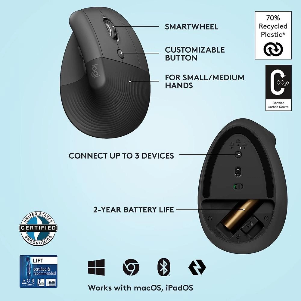 Lift Vertical Ergonomic Mouse - Wireless