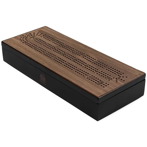 Deluxe Cribbage - Lined Wooden Case 6 Metal Movers