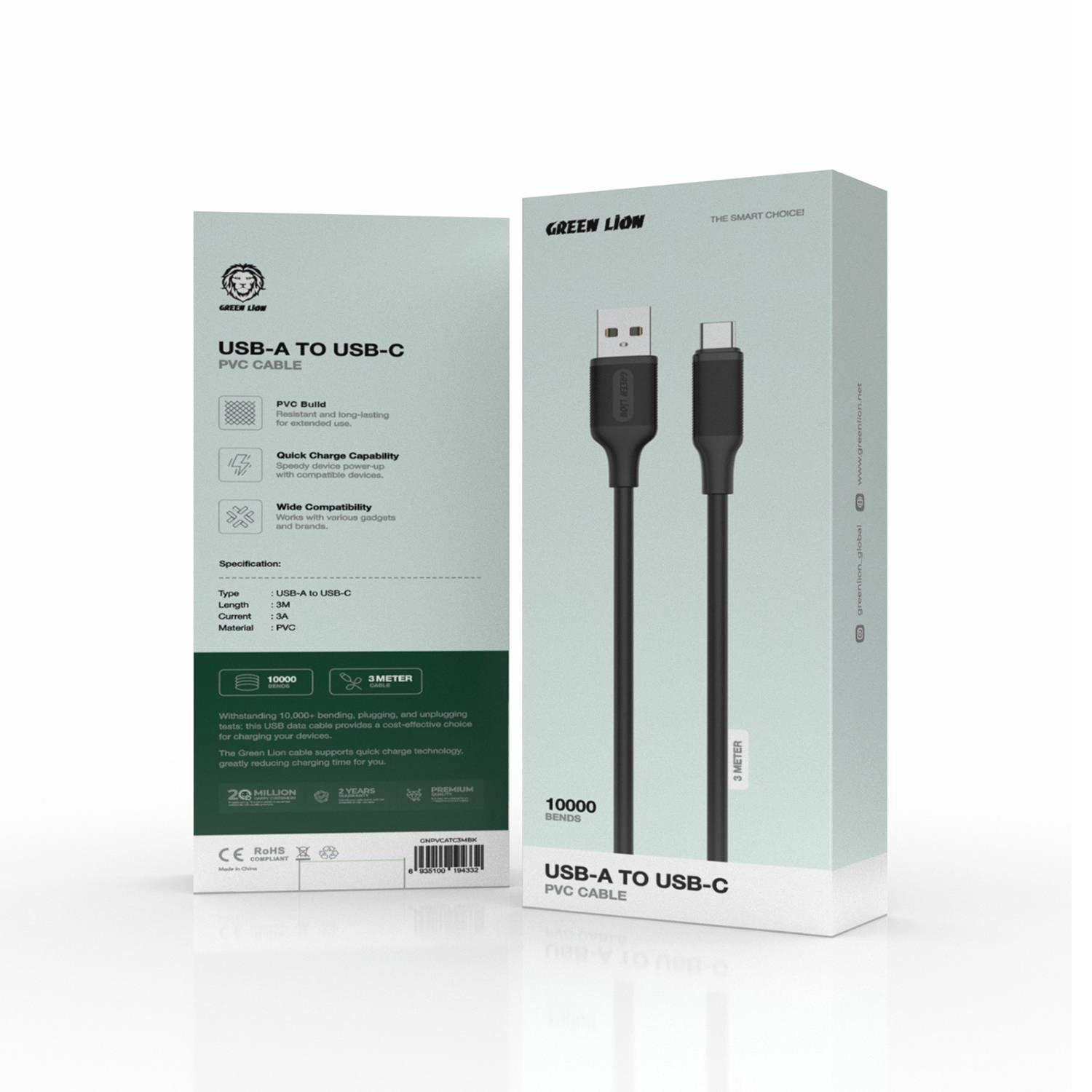 Charge Cable 60W USB-A to USB-C 3m PVC