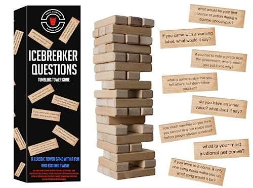 Icebreaker Questions Tumbling Tower Game - 54 Blocks Multicolor