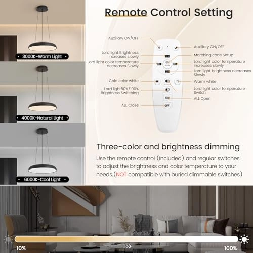 Round LED Chandelier - 3000K-6000K 10%-100%