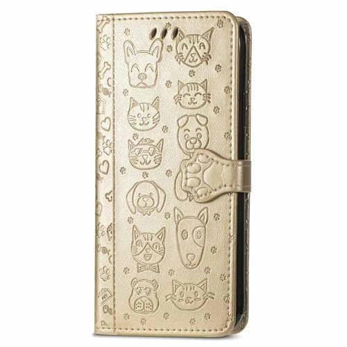 Nadoli Funny Cartoon Embossing Cat Dog Pattern Pu Leather Cat Paw Lanyard Standfunction Card Slots Wallet Flip Case Cover for Samsung Galaxy S24 Ultra