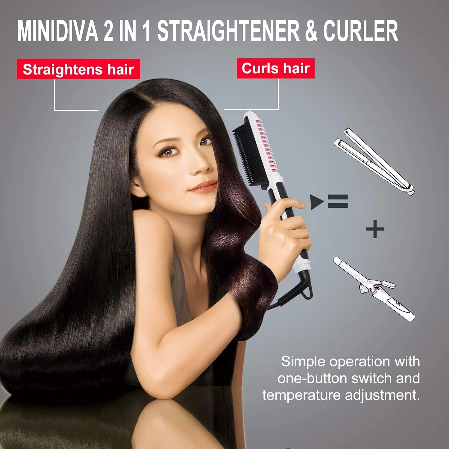 2-in-1 Hair Curler and Straightener - Ceramic 6 Heat Levels