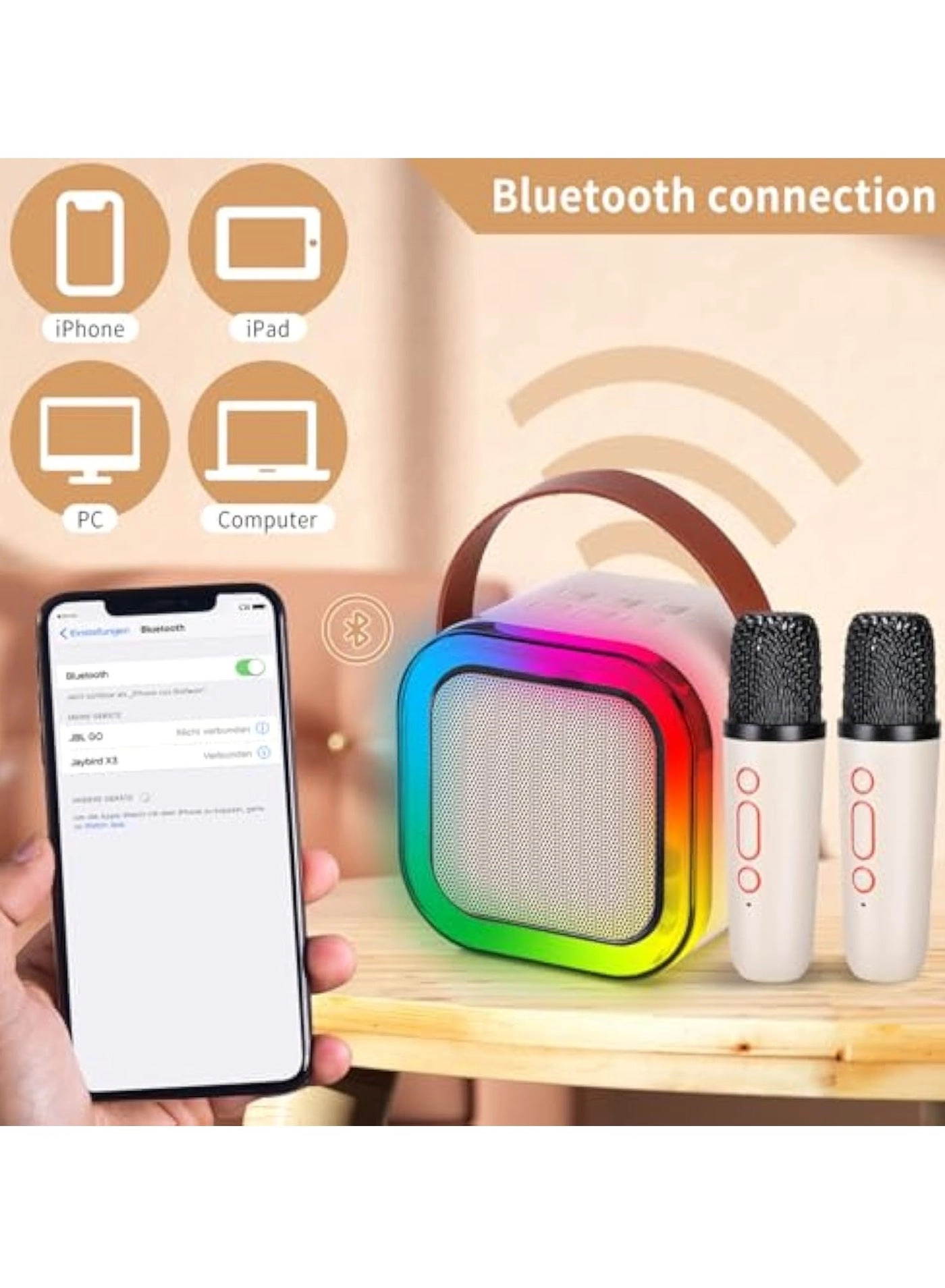 Karaoke Machine - 2 Wireless Microphones 10W