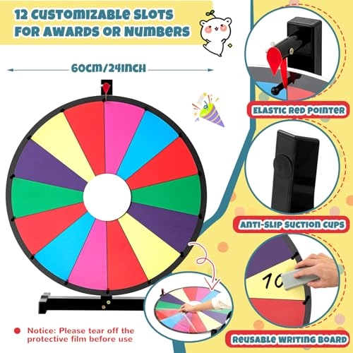 Spinning Prize Wheel - 24" + Foldable Prize Drop Board - 25"x 14" Adult