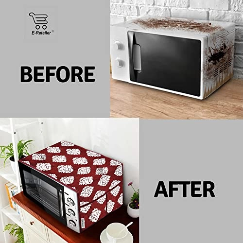 Microwave-Oven Top Cover - Polyester 3-Layered 4 Pockets Maroon