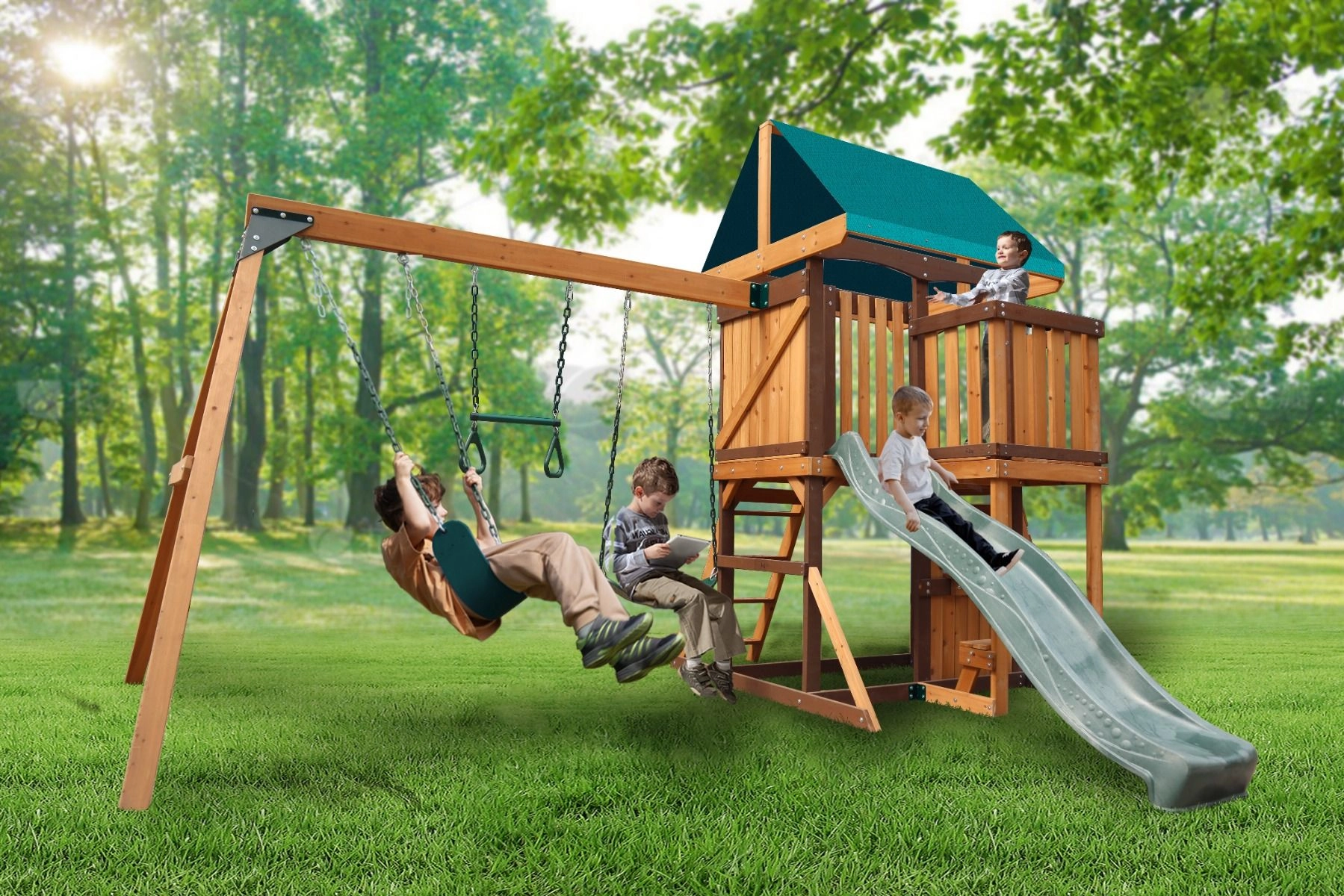 Logan Swing Set & Playhouse - Balcony 480 x 330 x 295 cm