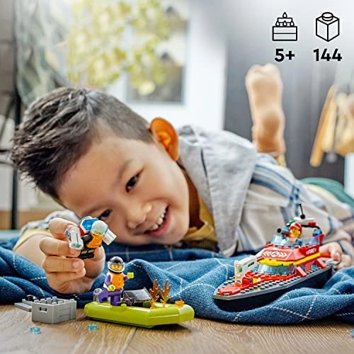 City Fire Rescue Boat (60373) - Floats on Water 3 Minifigures