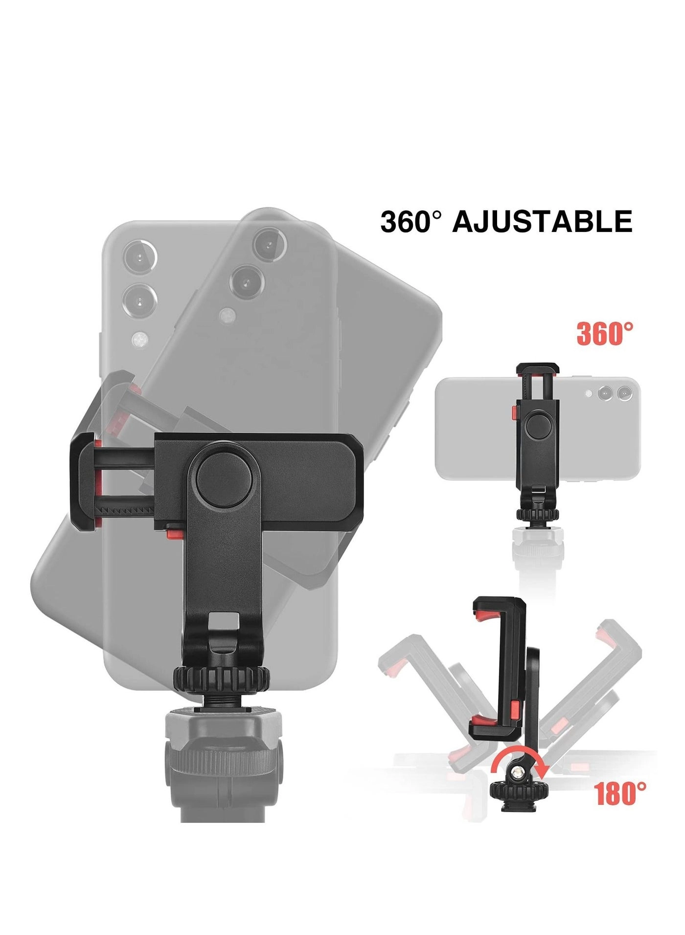 Cell Phone Tripod Mount Adapter - 2 Cold Shoe 360 Adjustable
