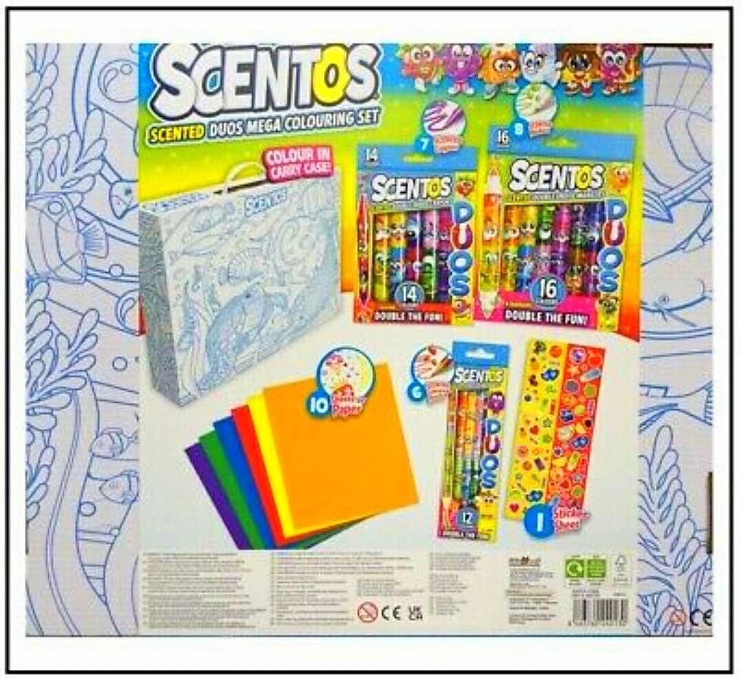 Duo Scented Mega Coloring Set - 7 scented crayons 8 scented markers 6 scented coloured pencils