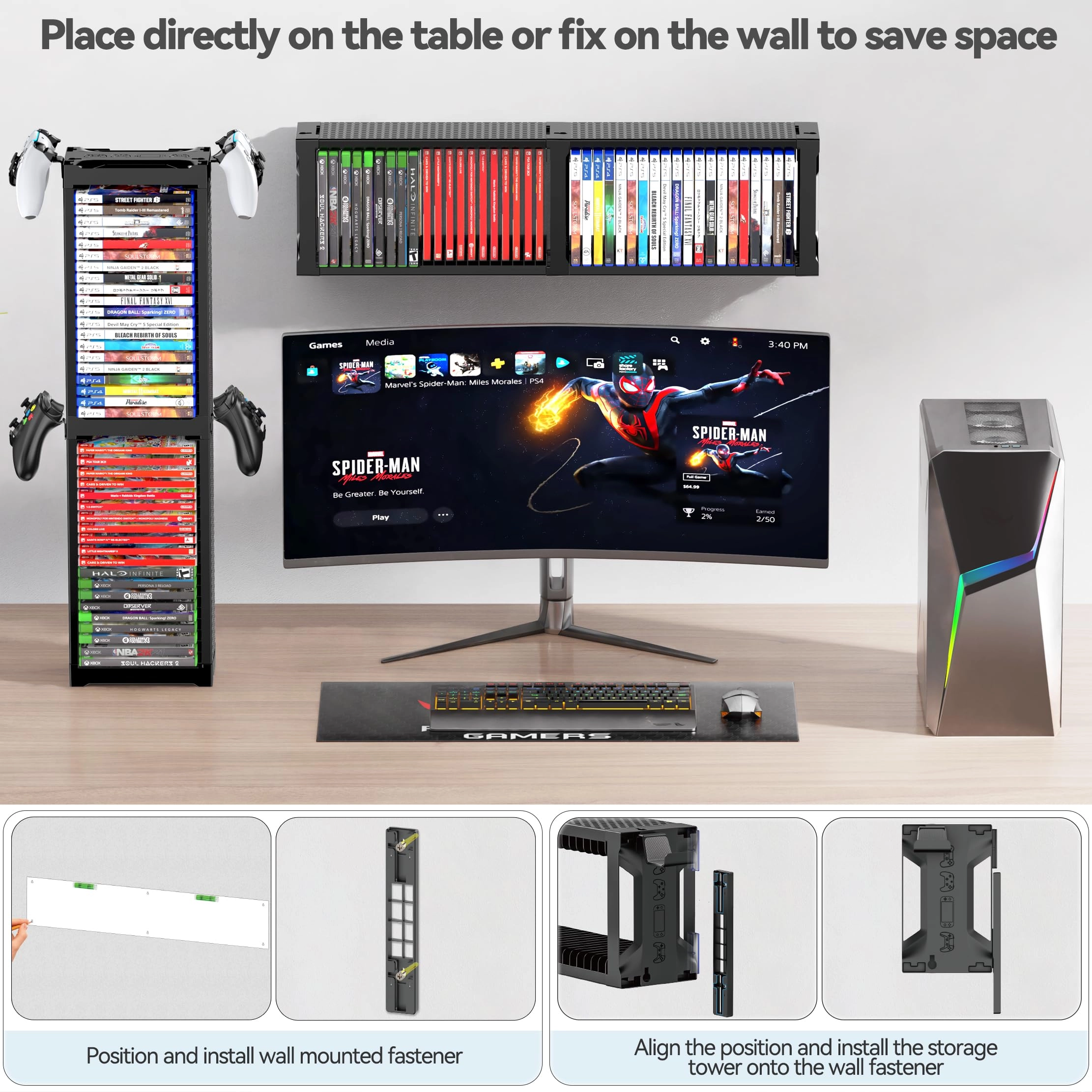 Video Game Storage Tower - 40 Games Controller Holder